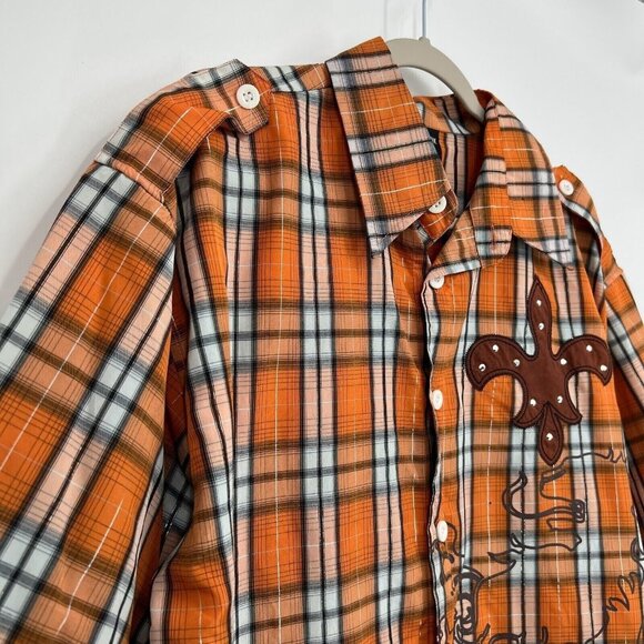 Royal Republic Button-Up‎ Shirt Mens L Orange Front Back Graphic Short Sleeve - Picture 3 of 7